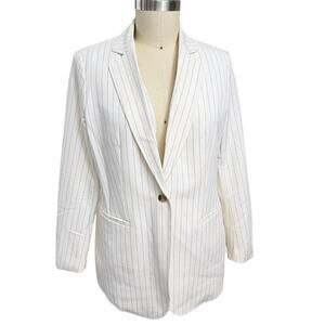 Anne Klein Vanilla Ice Latte Pinstripe Blazer Jacket Sz L NWT $139